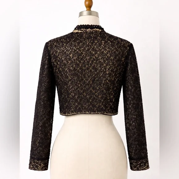 Sandy Starkman Boston Proper Beaded Lace Bolero  Cropped Evening Jacket Size M - Picture 3 of 6